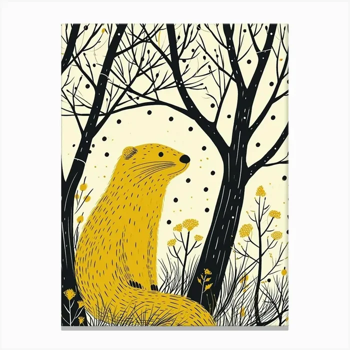Yellow Otter 1 Canvas Print by Scribble Studio
