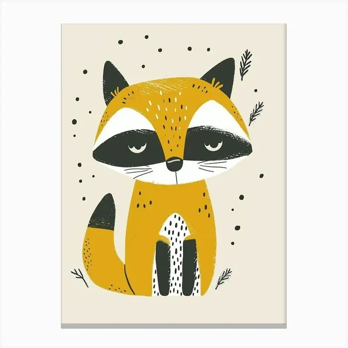 Yellow Raccoon 2 Canvas Print by Scribble Studio