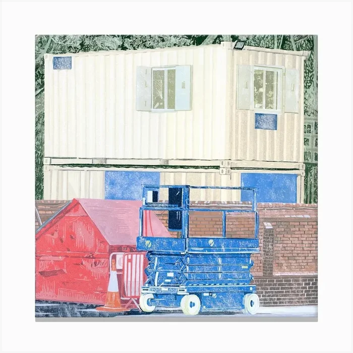 York Portacabin Reduction Linocut Canvas Print by Dan Howden