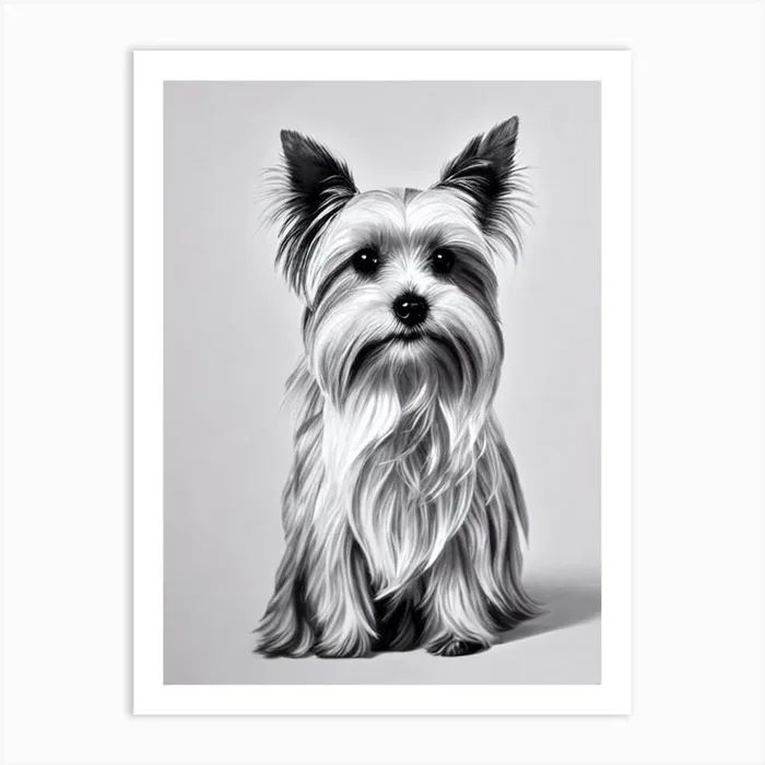 Yorkshire Terrier B&W Pencil Dog Art Print by Pooch Prints