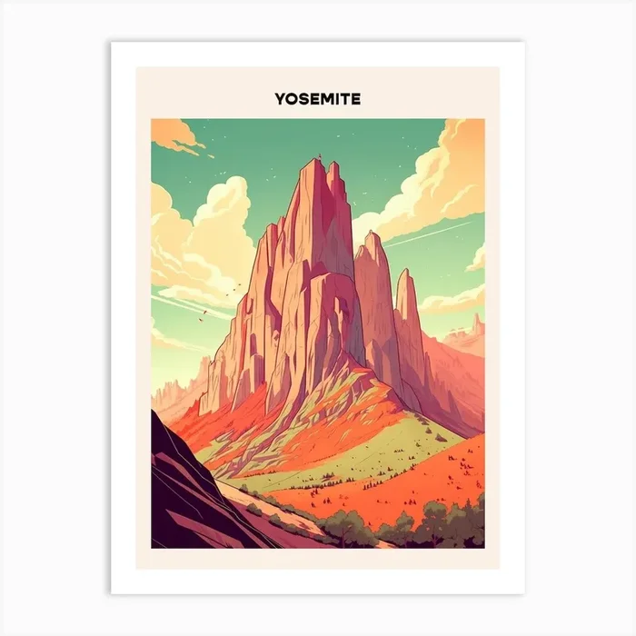Yosemite Midcentury Travel Poster Art Print by Travel Poster Collection