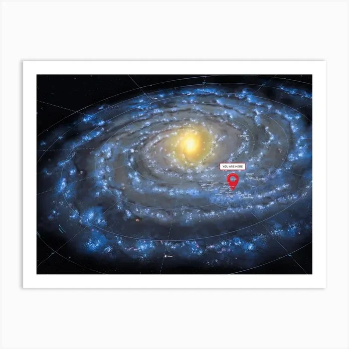 You are here: Milky Way map — space poster, science poster, galactic map, space map Art Print by Synthwave1950