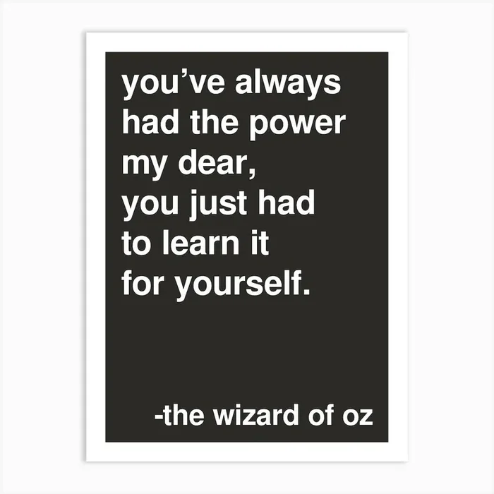 You Ve Always Had The Power Wizard Of Oz Quote In Black Art Print by Nestory UK