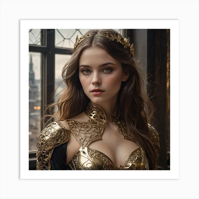 Young Woman In A Golden Costume Art PrintT by TheAIArtist