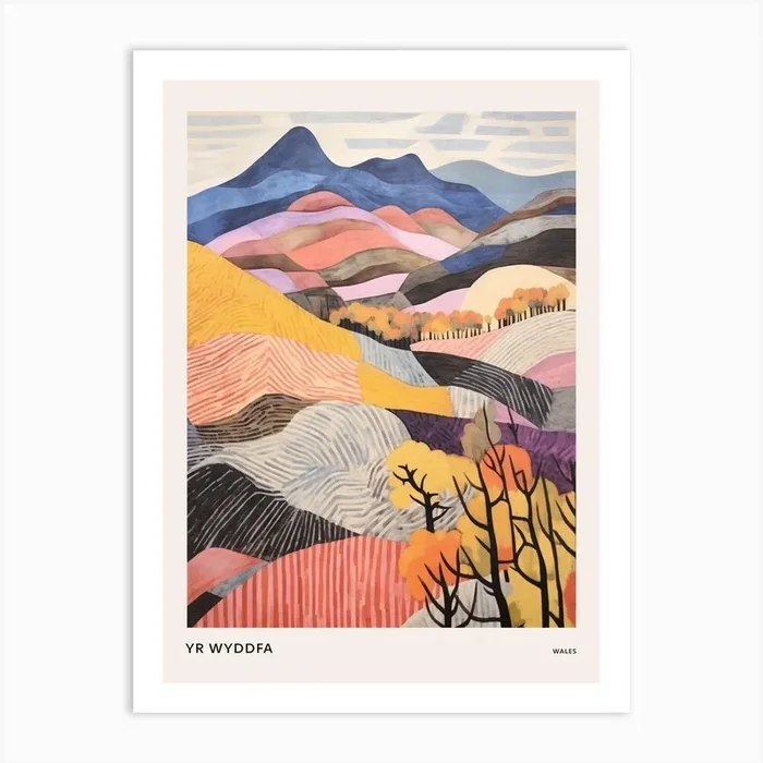 Yr Wyddfa Wales Colourful Mountain Illustration Poster Art Print by WanderWall Prints