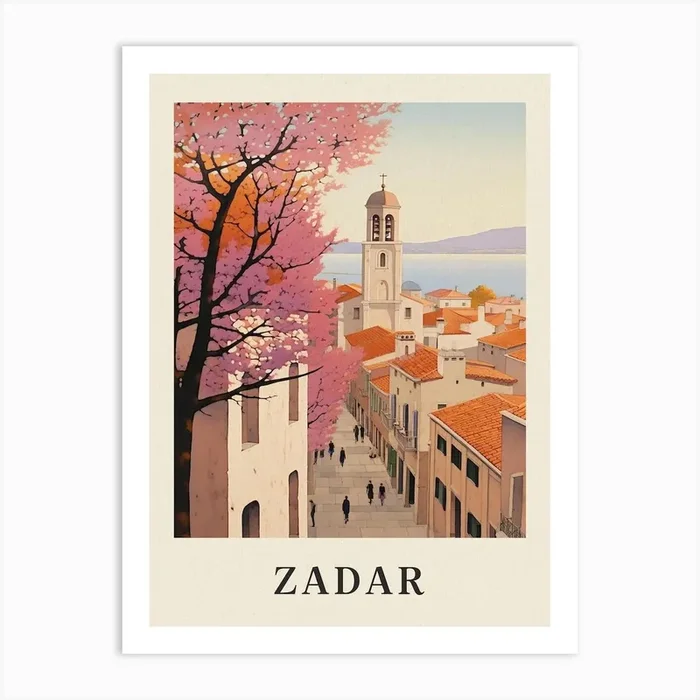 Zadar Croatia 1 Vintage Pink Travel Illustration Poster Art Print by MedArt