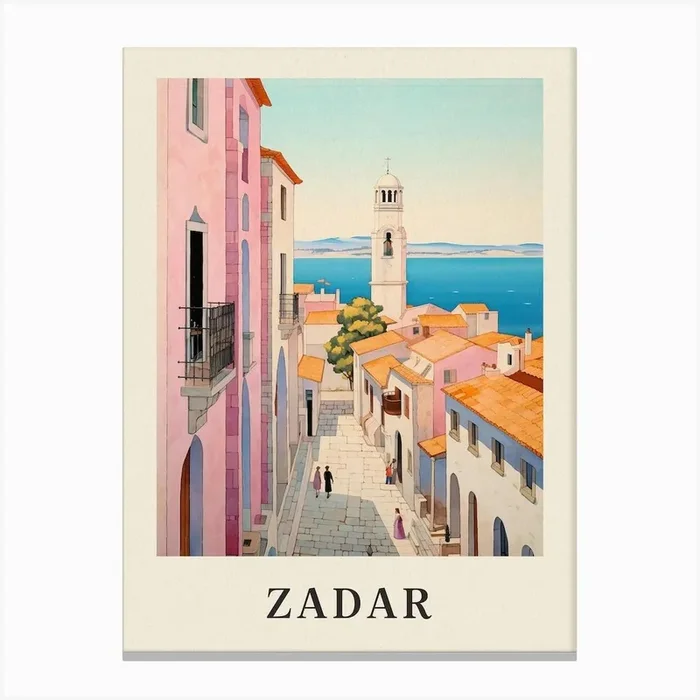 Zadar Croatia 2 Vintage Pink Travel Illustration Poster Canvas Print by MedArt