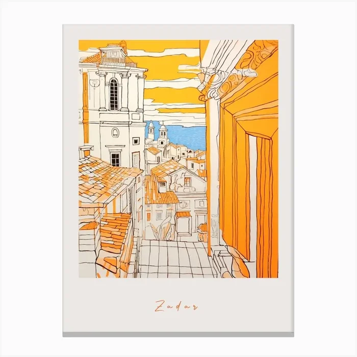 Zadar Croatia Orange Drawing Poster Canvas Print by MedArt