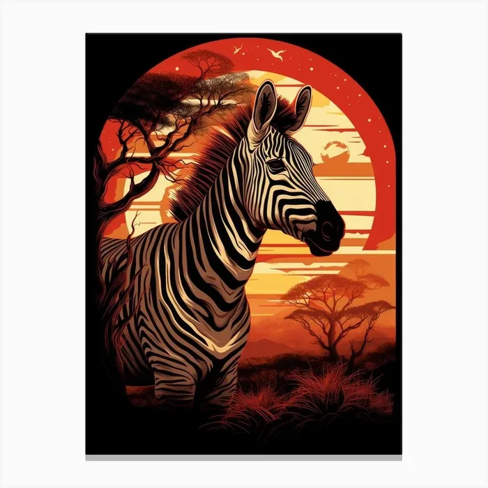 Zebra At Sunset 1 Canvas Print by Moving Clouds Art