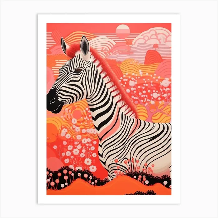 Zebra Oin The Nature Pink & Orange 2 Art Print by AfricanWild Strokes