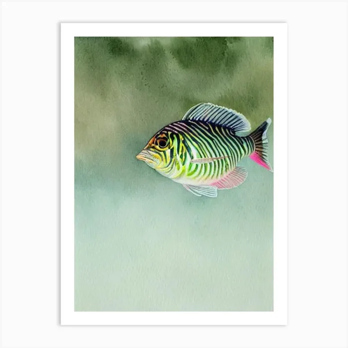 Zebra Turkeyfish Storybook Watercolour Art PrintSL by Sea Life Prints
