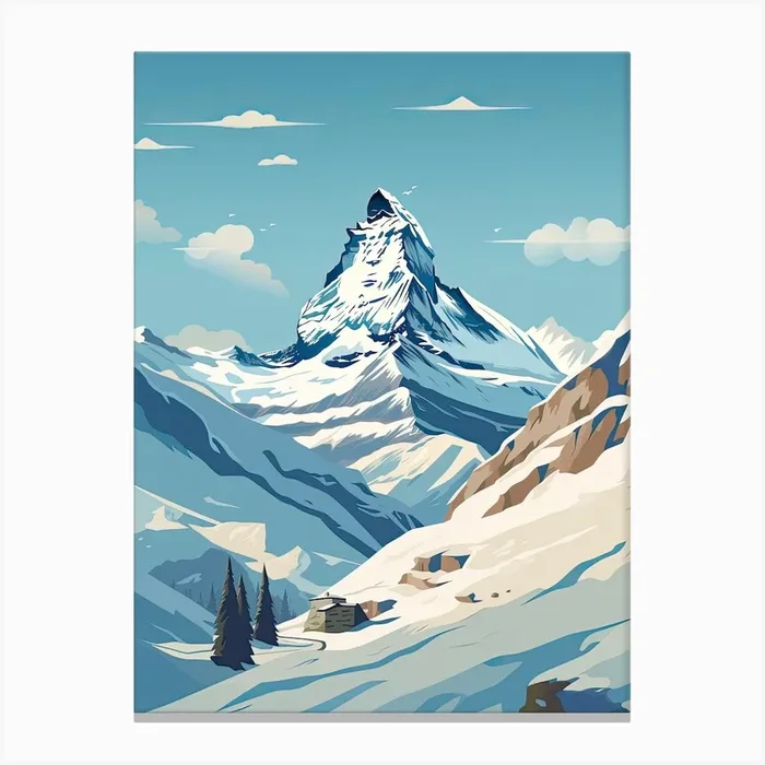 Zermatt Switzerland, Ski Resort Illustration 1 Simple Style Canvas Print by Piste Posters