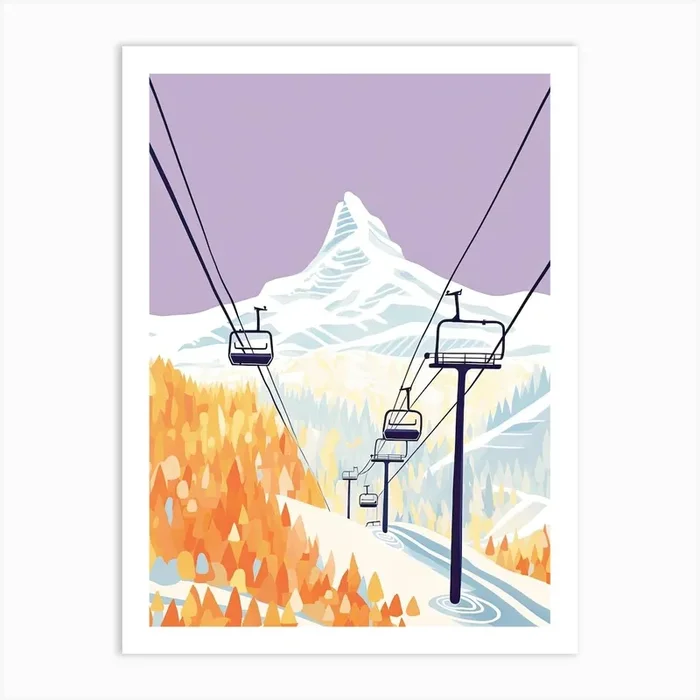 Zermatt Switzerland, Ski Resort Pastel Colours Illustration 0 Art Print by Piste Posters