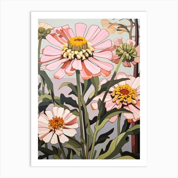 Zinnia 1 Flower Painting Art Print by Botanic Studio