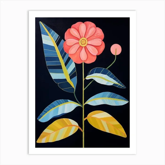 Zinnia 4 Hilma Af Klint Inspired Flower Illustration Art Print by Botanic Studio