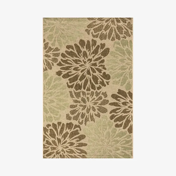 Zinnia Floral Textured Weave Indoor / Outdoor Area Rug – Sage / Brown by JONATHAN Y