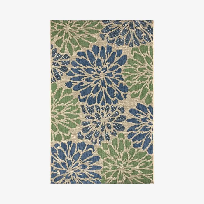 Zinnia Modern Floral Textured Weave Indoor / Outdoor Area Rug – Navy / Green by JONATHAN Y
