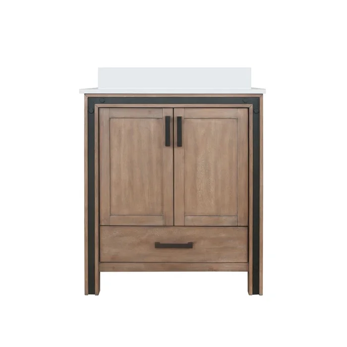 Ziva 30 in W x 22 in D Rustic Barnwood Bath Vanity and White Quartz Top