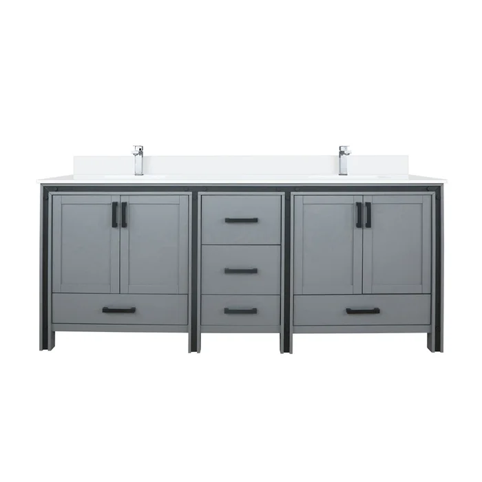 Ziva 80 in W x 22 in D Dark Grey Double Bath Vanity, Cultured Marble Top and Faucet Set