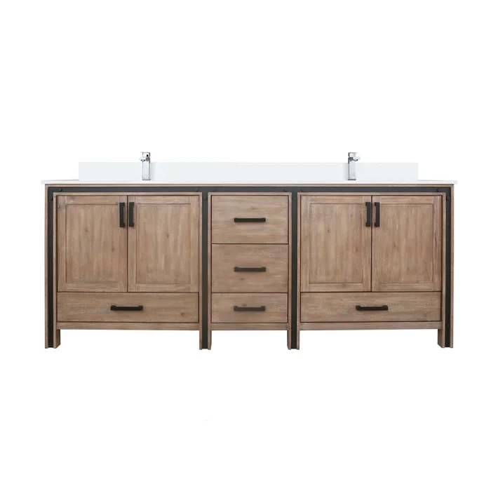 Ziva 84 in W x 22 in D Rustic Barnwood Double Bath Vanity, Cultured Marble Top and Faucet Set