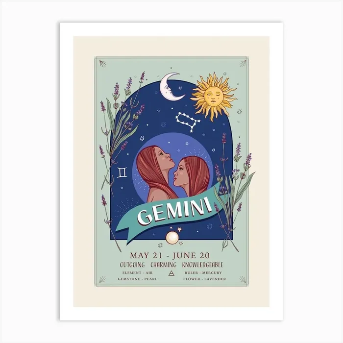 Zodiac Sign Gemini Art Print by Angie Spurgeon