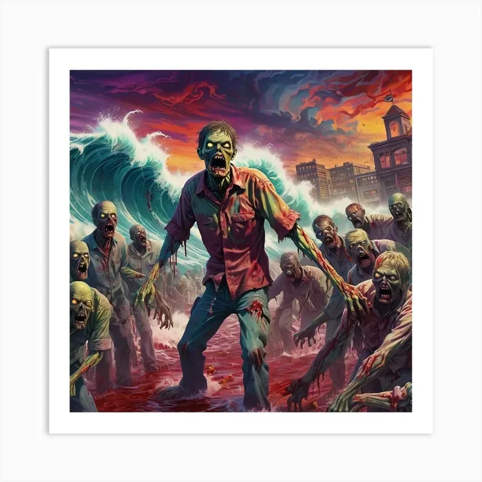 Zombies On The Beach 2 Art Print by Bueno