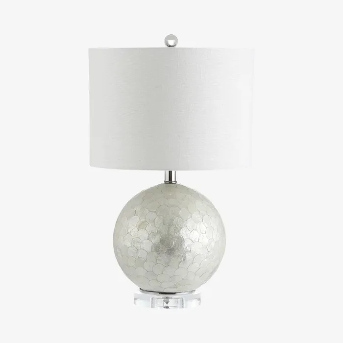 Zuri Capiz Sphere LED Table Lamp – Pearl / White – Seashell by JONATHAN Y