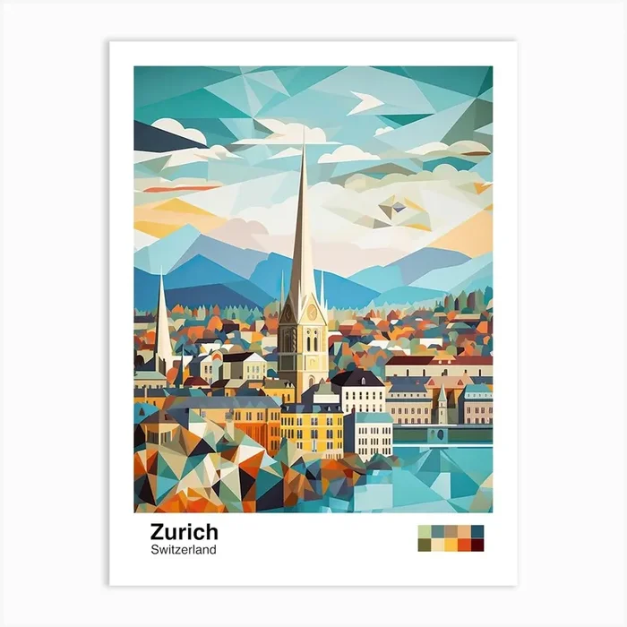 Zurich, Switzerland, Geometric Illustration 1 Poster Art Print by Geometric Wonders Gallery