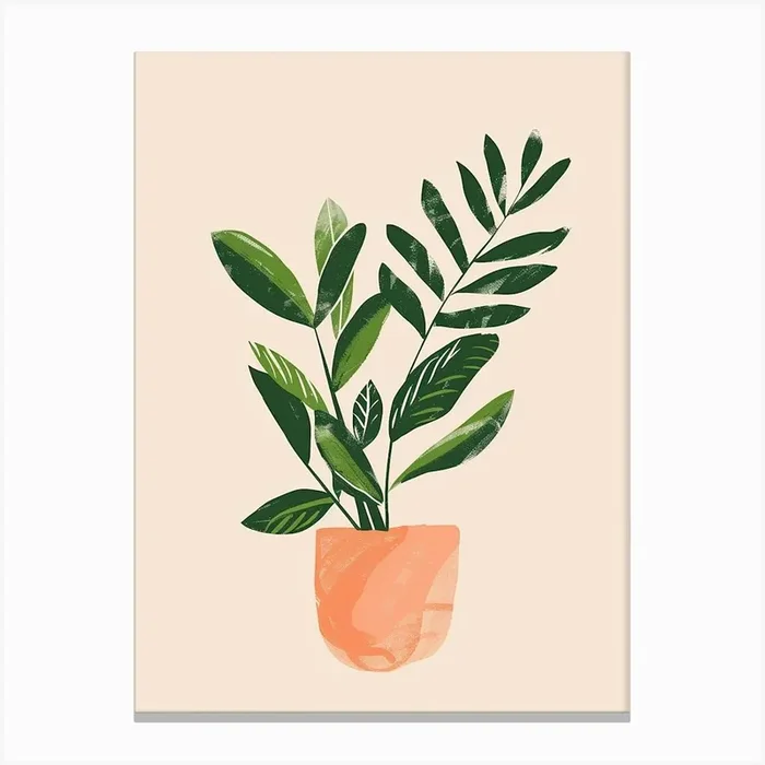 Zz Plant Minimalist Illustration 15 Canvas Print by Petal Pigments